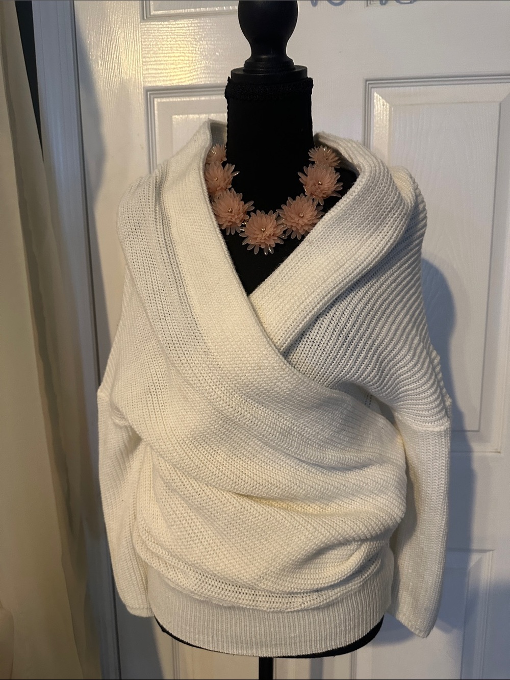Off-the-Shoulder Cream Wrap Sweater